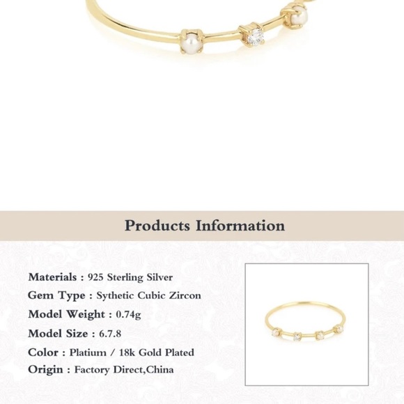 Tiny Pearls and Crystal 18k Gold Plated S925 Ring - Picture 7 of 7